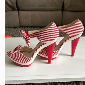 Red and White Striped Women's Heels